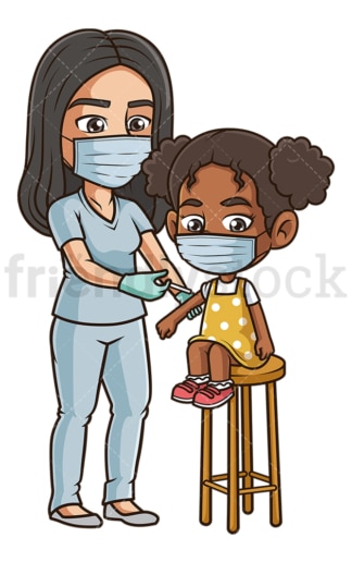 Black girl getting covid-19 vaccine. PNG - JPG and vector EPS (infinitely scalable).