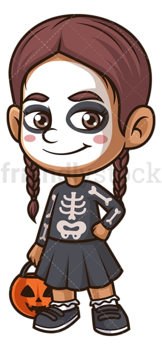 Little girl skeleton costume. PNG - JPG and vector EPS (infinitely scalable).