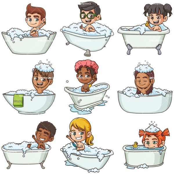 Kids taking a bath. PNG - JPG and infinitely scalable vector EPS - on white or transparent background.