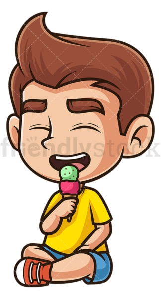 Caucasian boy eating ice cream. PNG - JPG and vector EPS (infinitely scalable).
