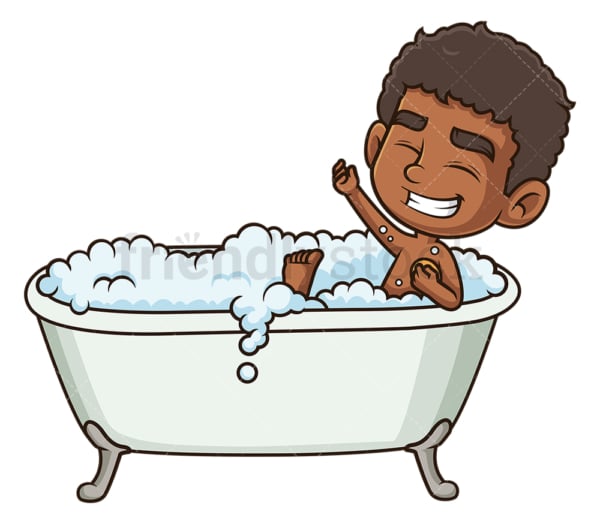 Menino Negro Tomando Um Banho Desenho Animado Clipart Vector Friendlystock
