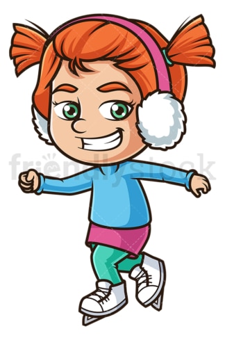 Ginger girl ice skating. PNG - JPG and vector EPS (infinitely scalable).