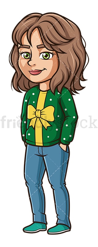 Hispanic woman ugly christmas sweater. PNG - JPG and vector EPS (infinitely scalable).
