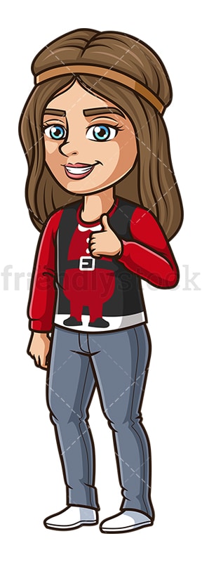 Woman wearing funny christmas sweater. PNG - JPG and vector EPS (infinitely scalable).