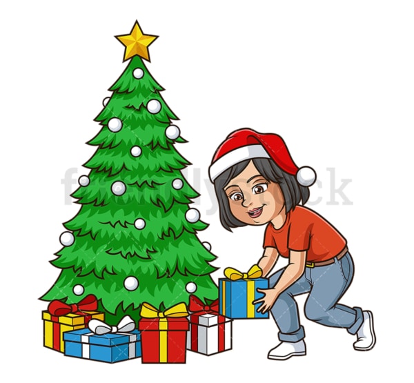 Mom decorating christmas tree. PNG - JPG and vector EPS (infinitely scalable).