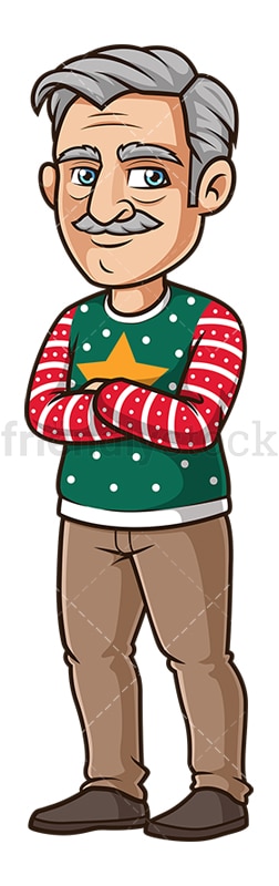 Old man wearing ugly christmas sweater. PNG - JPG and vector EPS (infinitely scalable).