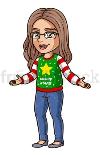 Girl wearing ugly christmas sweater. PNG - JPG and vector EPS (infinitely scalable).