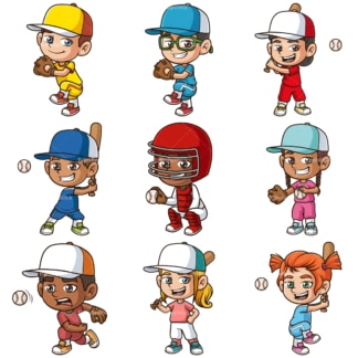 Kids playing baseball. PNG - JPG and infinitely scalable vector EPS - on white or transparent background.