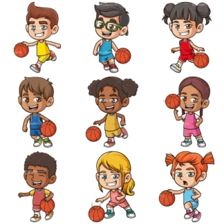 Kids playing basketball. PNG - JPG and infinitely scalable vector EPS - on white or transparent background.