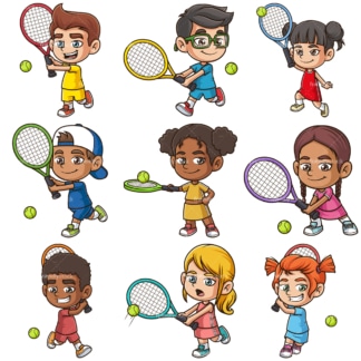 Kids playing tennis. PNG - JPG and infinitely scalable vector EPS - on white or transparent background.