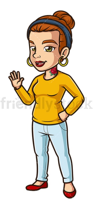 Female hipster waving. PNG - JPG and vector EPS (infinitely scalable).