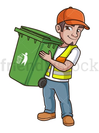 Garbageman carrying trash bin. PNG - JPG and vector EPS (infinitely scalable).