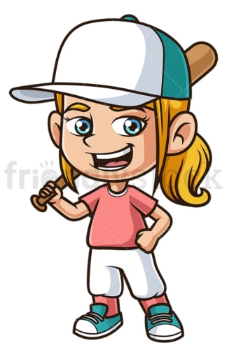 Caucasian girl playing baseball. PNG - JPG and vector EPS (infinitely scalable).