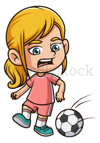 Caucasian girl playing soccer. PNG - JPG and vector EPS (infinitely scalable).