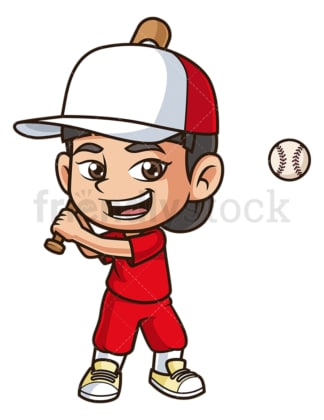 Asian girl playing baseball. PNG - JPG and vector EPS (infinitely scalable).