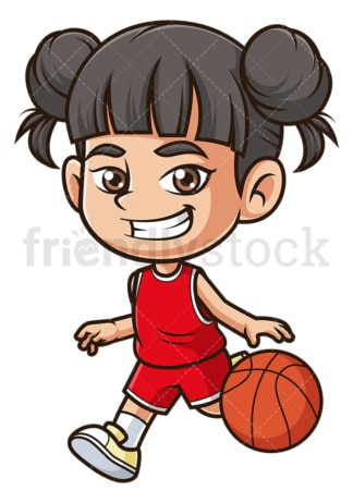 Asian girl playing basketball. PNG - JPG and vector EPS (infinitely scalable).