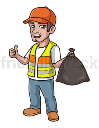 Dustman holding trash bag. PNG - JPG and vector EPS (infinitely scalable).