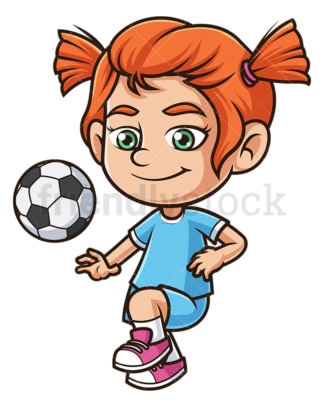 Ginger girl playing soccer. PNG - JPG and vector EPS (infinitely scalable).