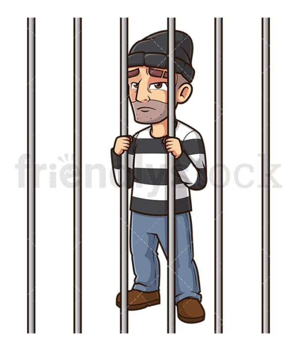 Thief behind bars. PNG - JPG and vector EPS (infinitely scalable).
