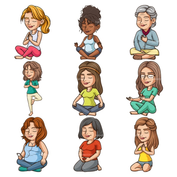 Women meditating. PNG - JPG and infinitely scalable vector EPS - on white or transparent background.