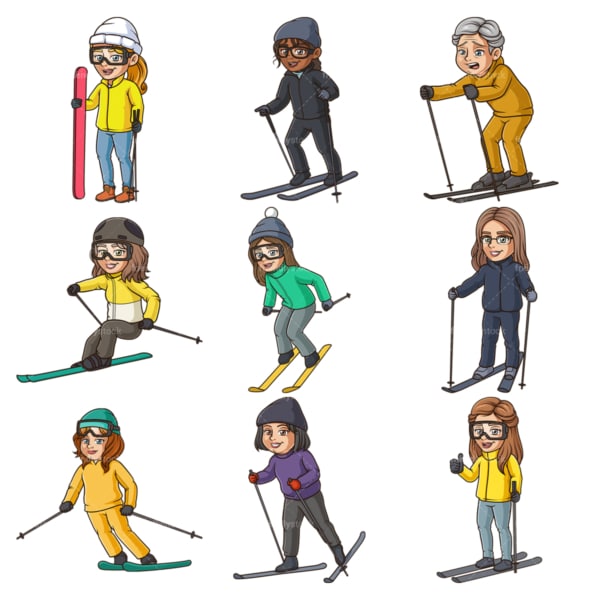 Women skiing. PNG - JPG and infinitely scalable vector EPS - on white or transparent background.