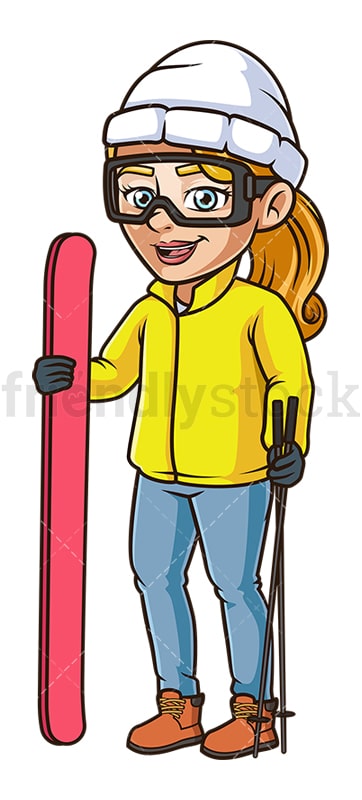 Woman with skis. PNG - JPG and vector EPS (infinitely scalable).