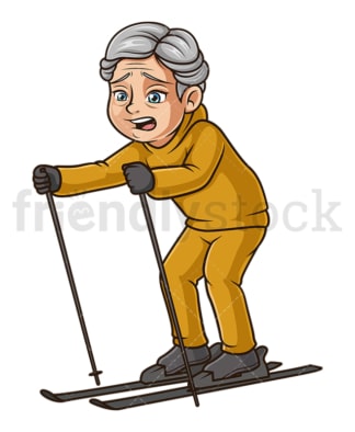 Fearful old woman skiing. PNG - JPG and vector EPS (infinitely scalable).