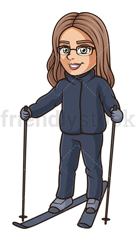 Cheerful girl skiing. PNG - JPG and vector EPS (infinitely scalable).