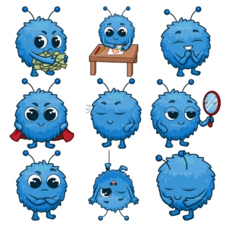 Blue fluffy monster personality. PNG - JPG and infinitely scalable vector EPS - on white or transparent background.