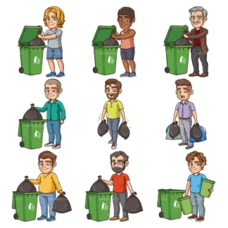 Men taking out trash. PNG - JPG and infinitely scalable vector EPS - on white or transparent background.