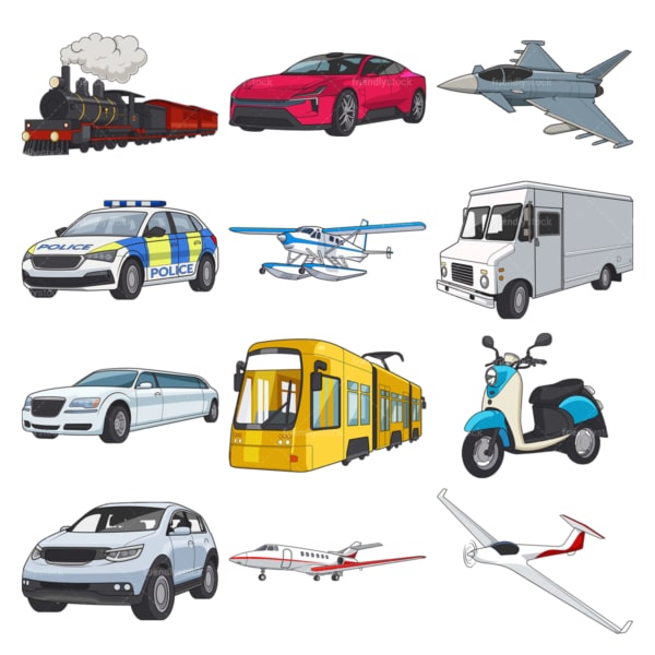 Various vehicles. PNG - JPG and vector EPS file formats (infinitely scalable). Images isolated on transparent background.