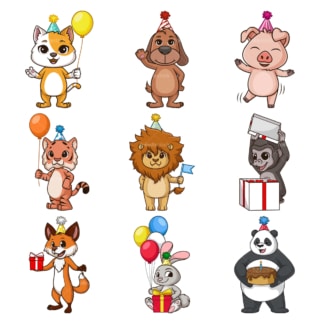 Birthday animals. PNG - JPG and infinitely scalable vector EPS - on white or transparent background.