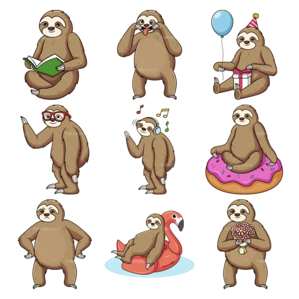Sloth clipart bundle #4. PNG - JPG and infinitely scalable vector EPS - on white or transparent background.