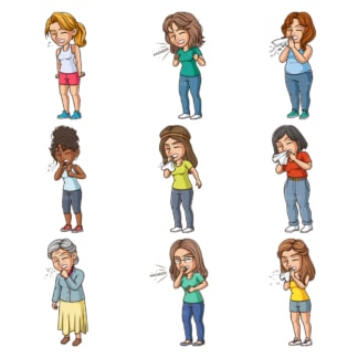 Women sneezing. PNG - JPG and infinitely scalable vector EPS - on white or transparent background.