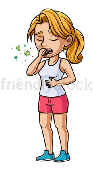 Virus infected woman coughing. PNG - JPG and vector EPS (infinitely scalable).