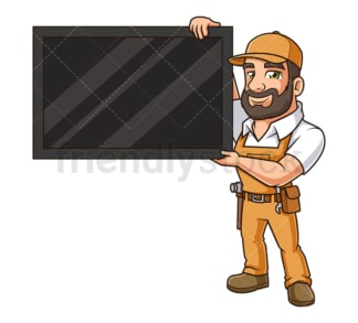 Handyman installing tv. PNG - JPG and vector EPS (infinitely scalable).